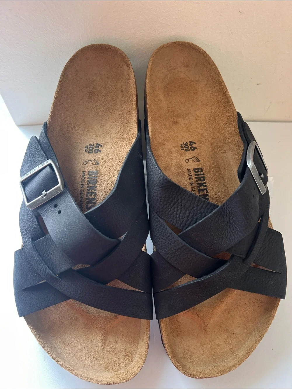 Birkenstock Black Leather Crisscross Slide Sandals